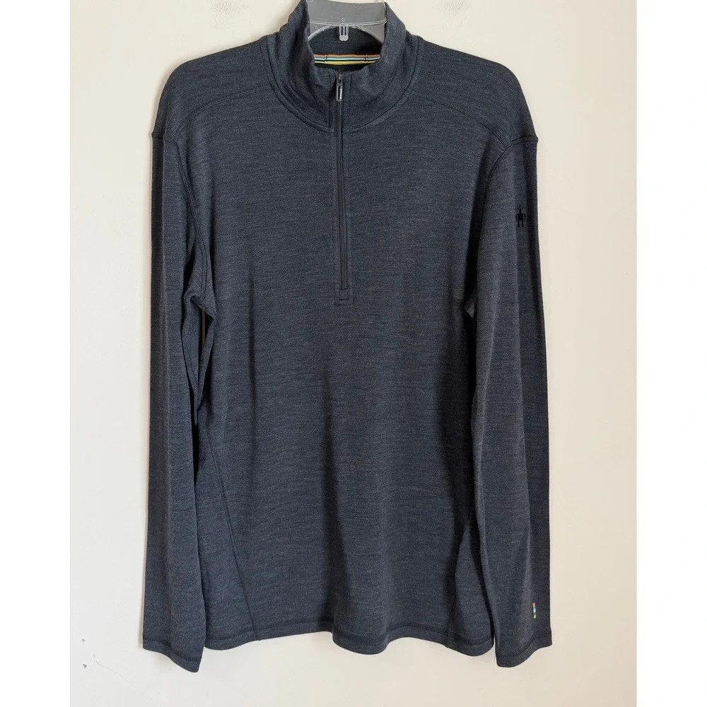 Smartwool Quarter Zip Pullover Base layer Men Large Charcoal Merino Wool
